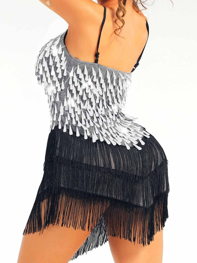 Nicute Salsa Latin Dance Dress Sequin Fringe Flapper Dress Tassel 1920s Vintage Tango Ballroom Dresses Costume for Women - Image 5